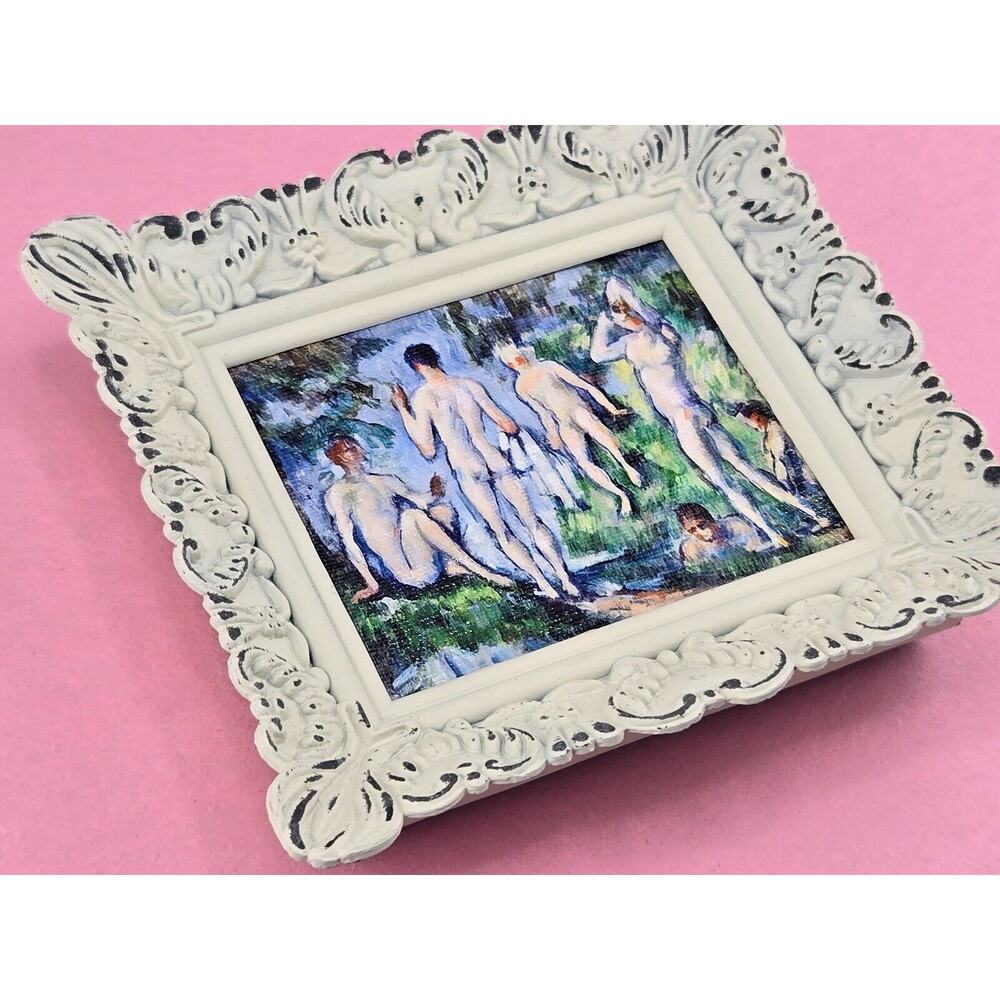 Group of Bathers by Paul Cézanne - Mini Antique Canvas Painting Framed Artwork